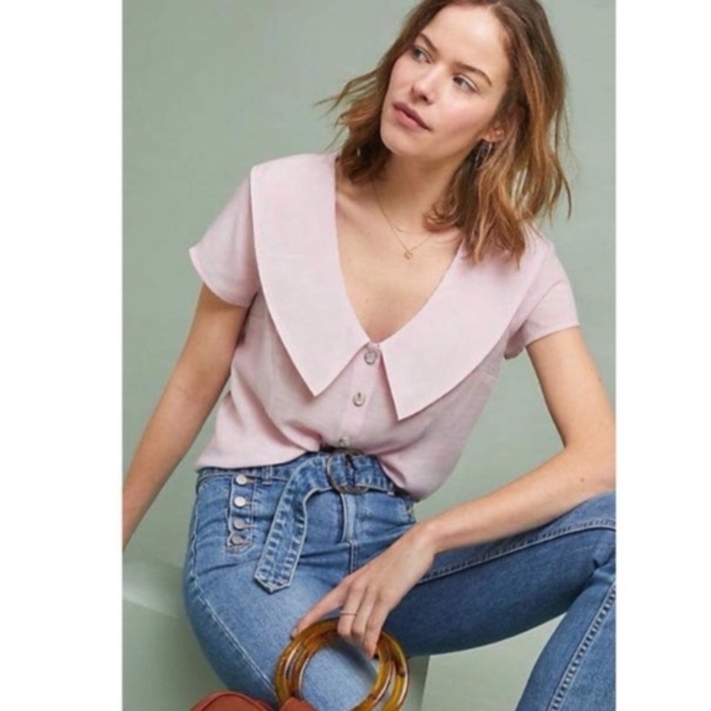MAEVE ANTHROPOLOGIE Pastel Pink Austen Wide Collar Blouse Size US 4 EU 36